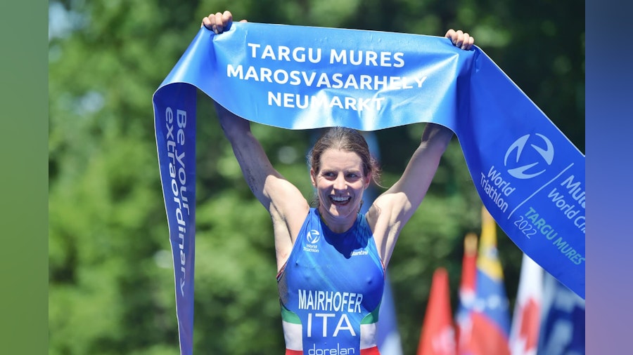 Battling Mairhofer shakes off fall to win first Cross Triathlon world title in Targu Mures