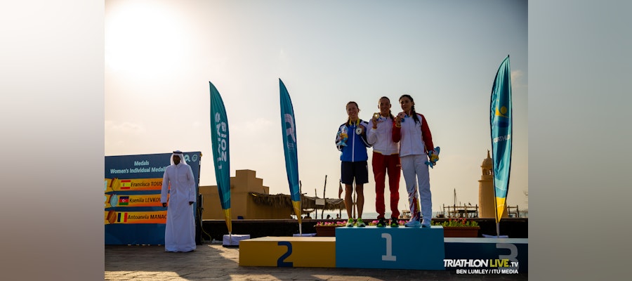 Spain sweeps gold in the Aquathlon debut at the ANOC World Beach Games